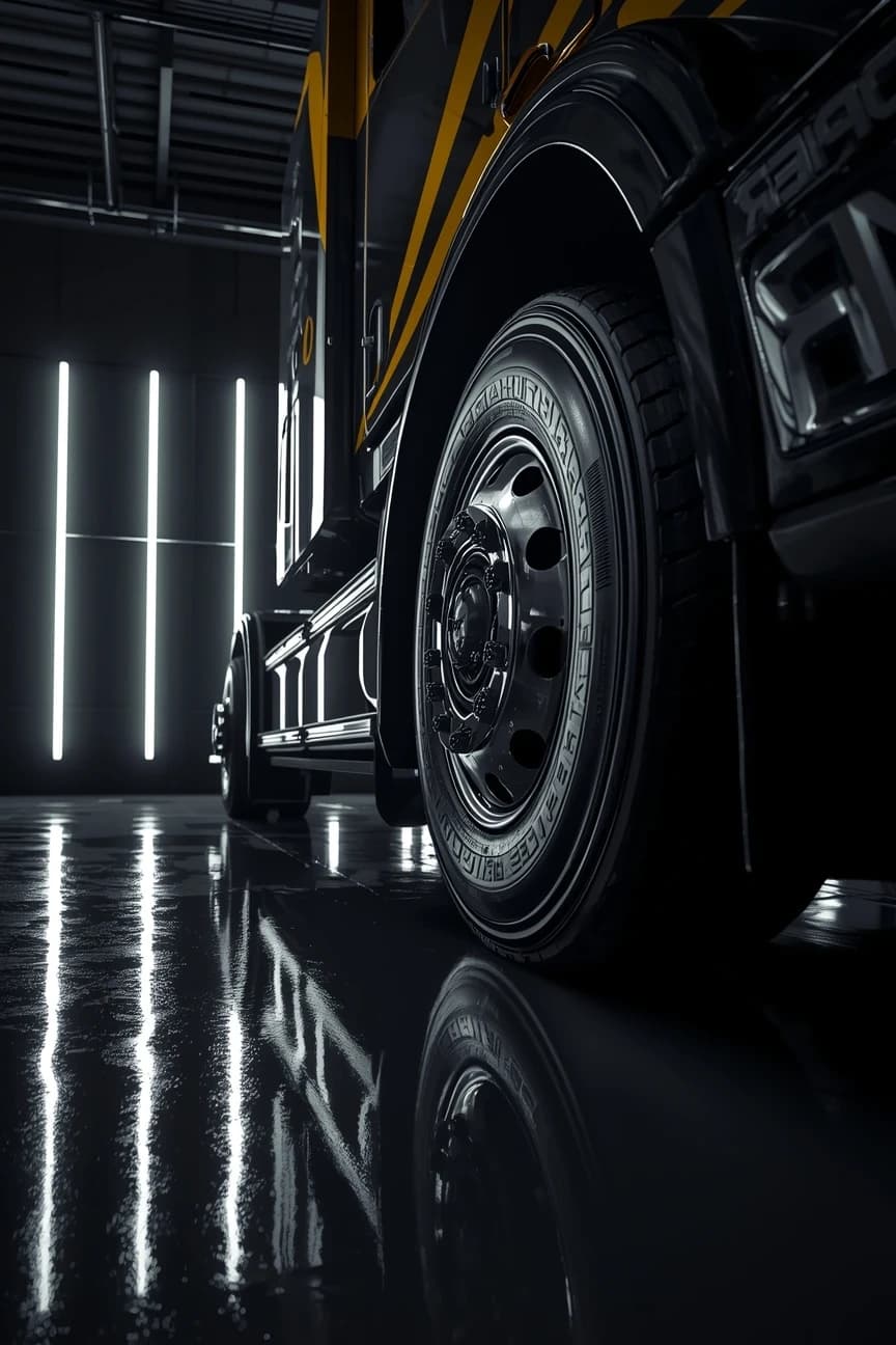 Вантажне колесо в шиномонтажному боксі